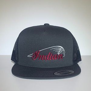 Yupoong Indian Hat Direct Embroider Flat Bill Snapback Mesh Charcoal/Black NEW